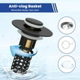 thumbnail image 2 of Neighborly Nook Upgraded Bathroom Sink Drain Strainer Hair Catcher with Removable Stainless Steel Filter Basket, 3 in 1 Universal Pop Up Sink Stopper for 1.1''~2.36'' Sink Basin Hole, Matte Black, 2 of 12