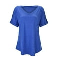 thumbnail image 5 of Women's Solid V Neck Buttoned Casual Short Sleeve T Shirt Top Fashion Front Medium Sleeve Womens Short Sleeved Athletic Tops Womens Top Extra Long Womens Foil Top Shirts Women Casual Womens Neck Long, 5 of 8