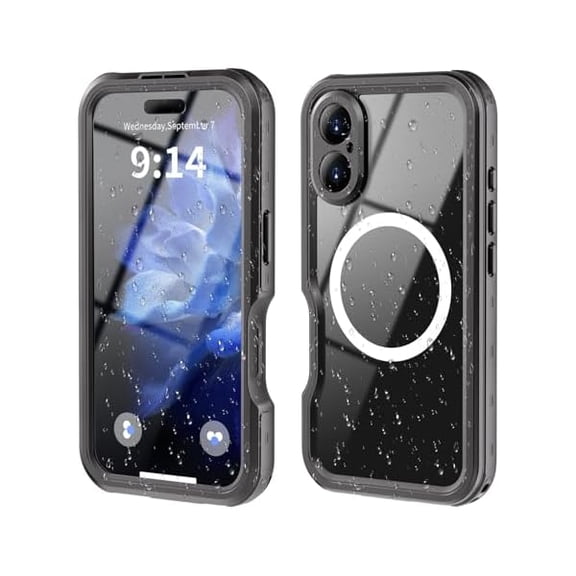 YJJSKEJI for iPhone 16 Case Waterproof, IP68 Underwater Cover and Built-in Clear Screen Protector, Compatible with Magsafe, Full Body Military Grade Shockproof Dustproof Case for iPhone 16 Black