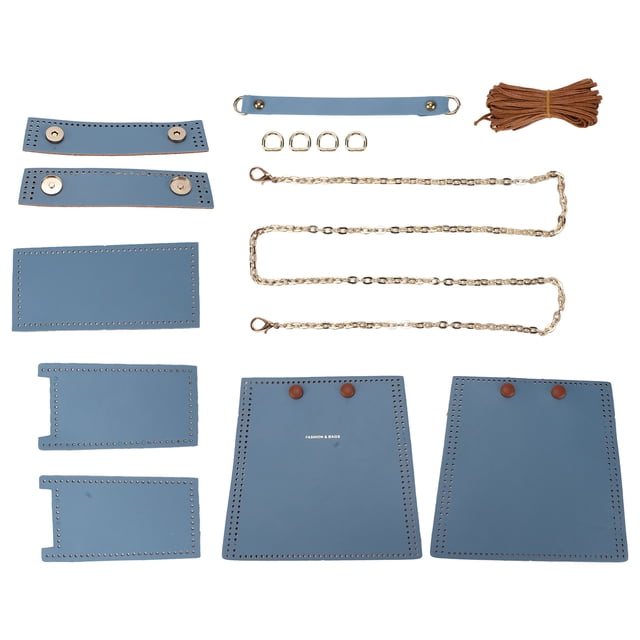 DIY PU bolso de cuero elegante retro tejido crochet bolso materiales accesorios conjunto azul