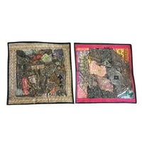 Mogul Indian Ethnic Cushion Cover Zari Embroidered Patchwork Decorative Pillow Case 16x16