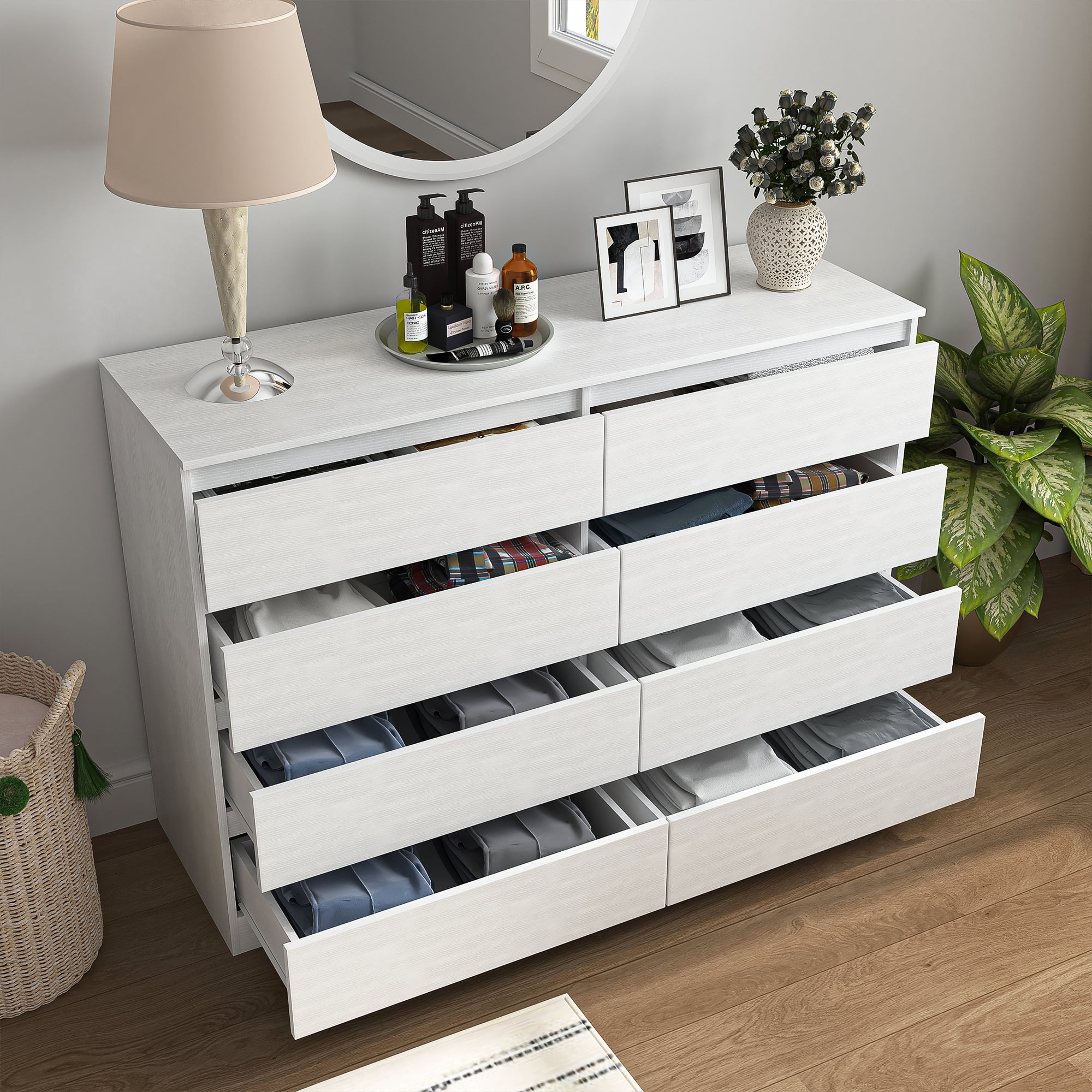 Finihen 8 Drawer Double Dresser, Modern 8 Chest of Drawers with Deep Drawers, Wide Storage Organizer Cabinet for Living Room, Kids, White Finihen 8 Drawer Double Dresser, Modern 8 Chest of Drawers with Deep Drawers, Wide Storage Organizer Cabinet for Living Room, Kids, White