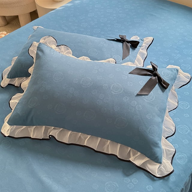 Uuiauoio 2 pcs Pillowcase Set with Bow,Skins-Friendly Bedding, Soft Polyester Decorative Pillow Cover for Bedroom and Living Room, Set of 2 Standard Size Cushion Cases