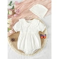 thumbnail image 5 of Gupgi Baby Girl 2Pcs Summer Outfits Short Sleeve Doll Collar Button Front Romper with Bonnet Set Infant Clothes, 5 of 9