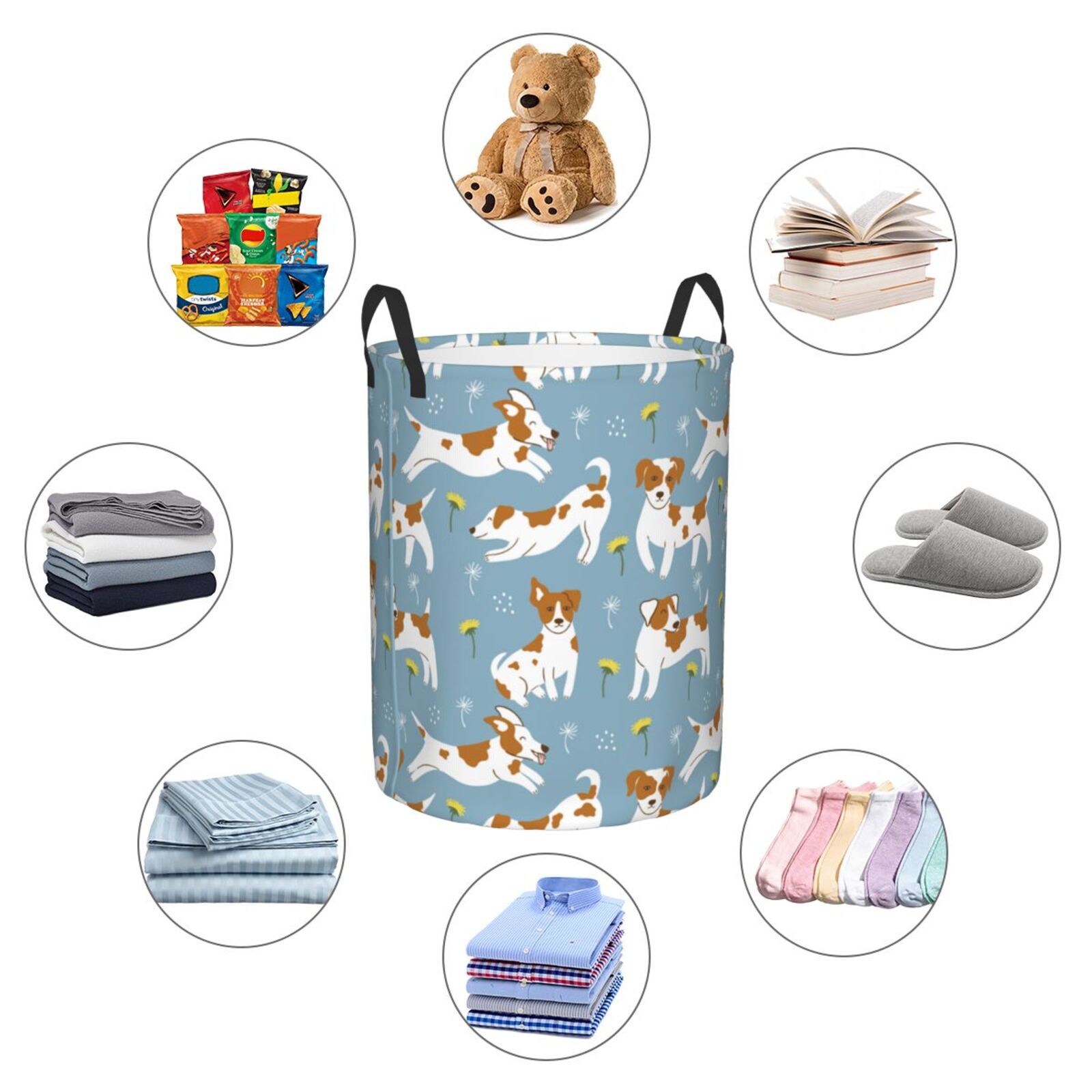 Large Laundry Basket with Handles - Cute Dog Puppy Daisy Kids Baby Dirty Clothes Laundry Hamper for Bedroom Aesthetic