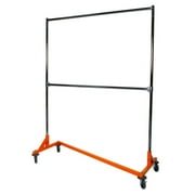 Commercial Grade Rolling Z Garment Rack with Orange Nesting Base, Double Bar and Adjustable Height Chrome Uprights