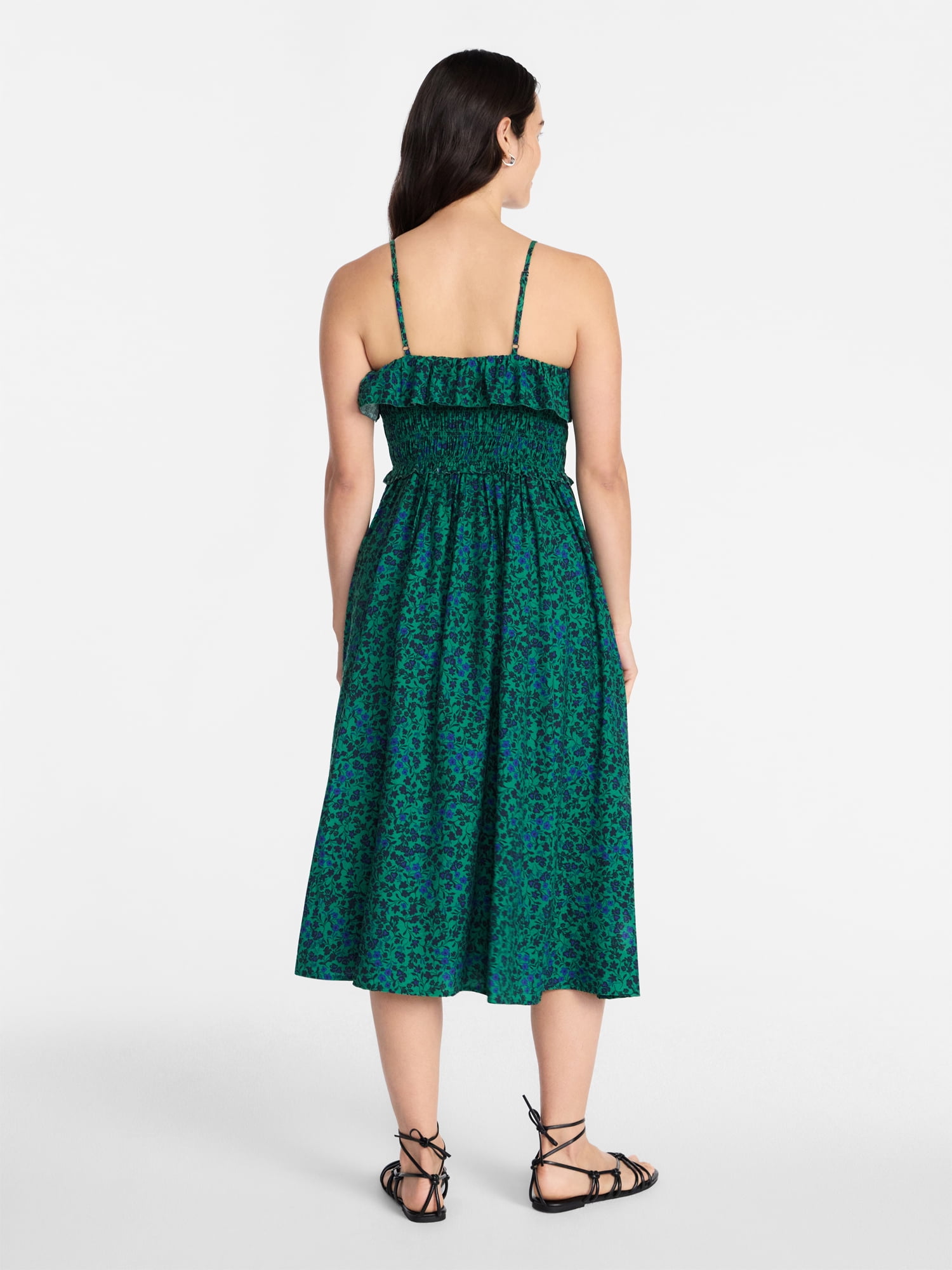 Time and Tru Women's Sleeveless Smocked Midi Dress, Sizes XS-XXXL