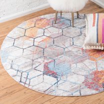 Unique Loom Rainbow Collection Area Rug - Honeycomb (6' 1" Round White/Black)