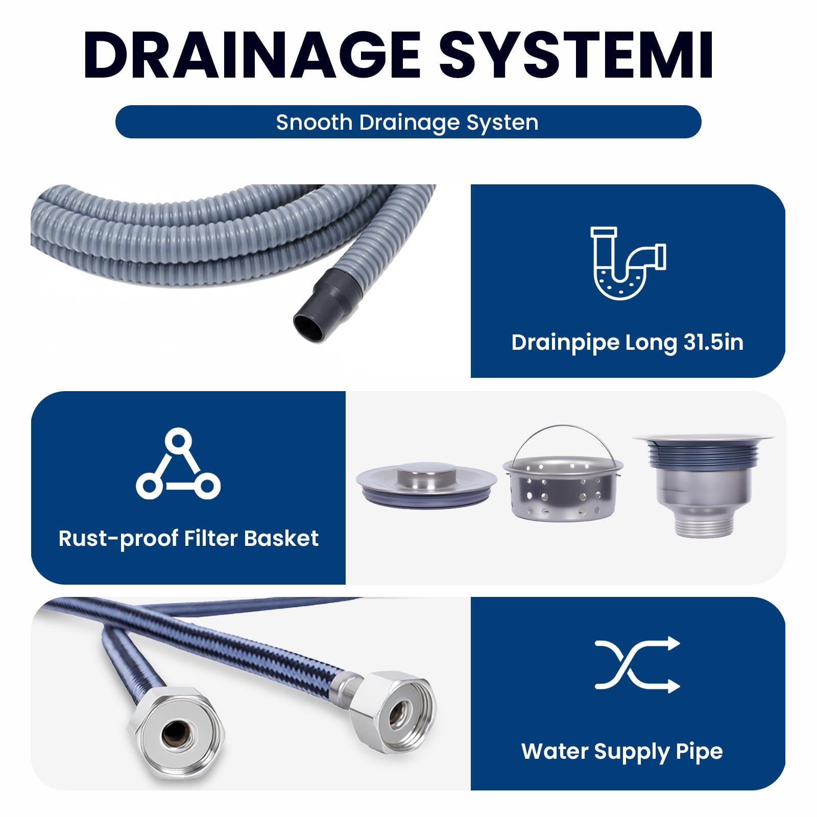 Heavy Duty Stainless Steel Utility Sink Load Up to 398LBS, Free Standing Single Bowl Commercial Kitchen Sink with Hot And Cold Water Inlet Pipes, 31.5×23.62×36.37 In, for Garage, Restaurant, Laundry