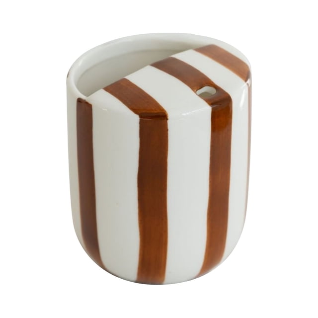 XIANXIAN Ceramic Coffee Mug with Lid, Ceramic Travel Mug with Straw Hole, 10oz Retro Striped To Go Coffee Mug for Hot & Cold Drinks, Microwave & Dishwasher Safe