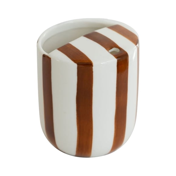 XIANXIAN Ceramic Coffee Mug with Lid, Ceramic Travel Mug with Straw Hole, 10oz Retro Striped To Go Coffee Mug for Hot & Cold Drinks, Microwave & Dishwasher Safe