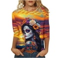 thumbnail image 3 of Xdegoge Dia De Los Muertos Shirt Women Day of The Dead Shirts Mexico Skeleton 3/4 Sleeve Tops Plus Size Mexican Skull Tequila T Shirt Vintage Holiday Party Blouses Tequila Costume Crew Neck Tshirts, 3 of 6