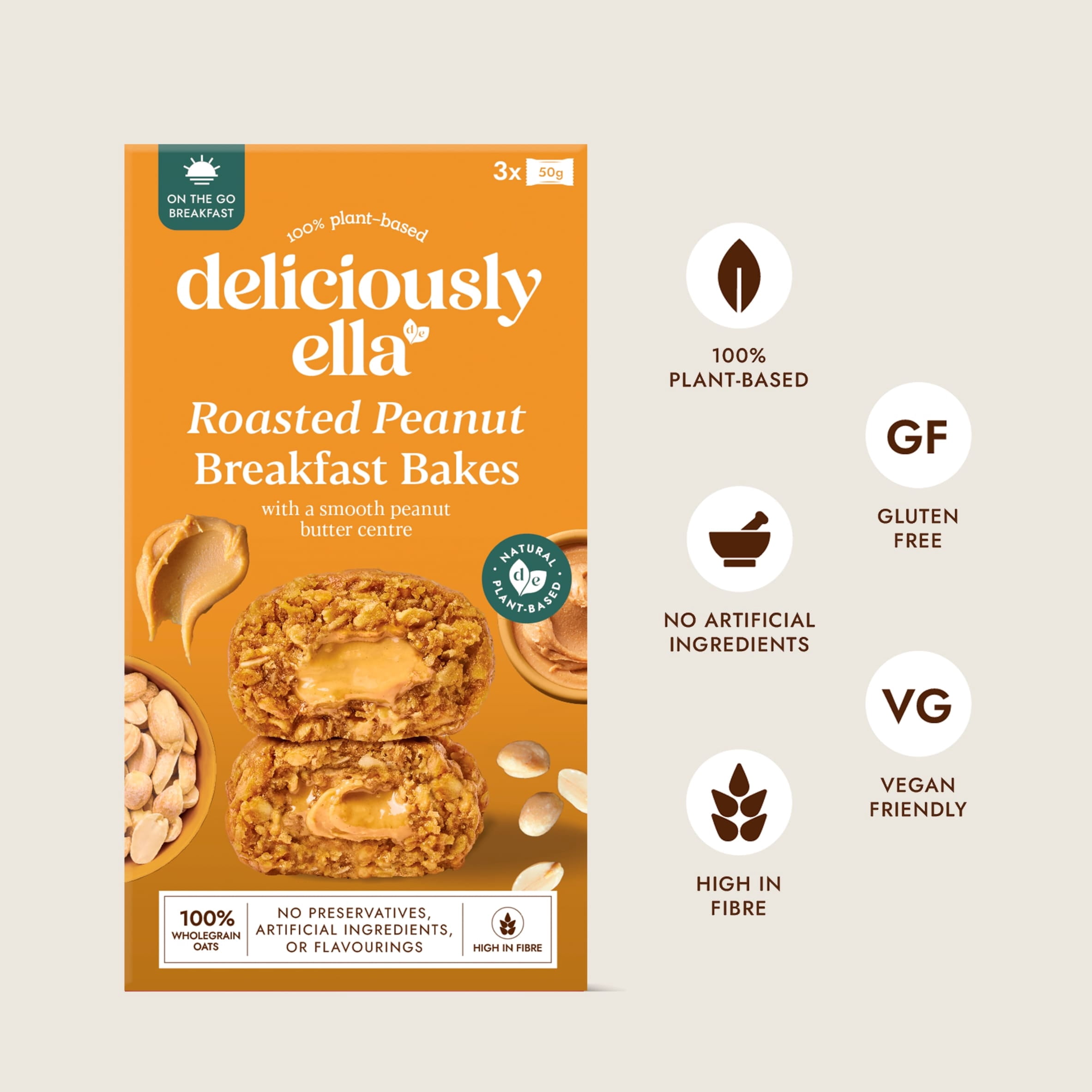 Deliciously Ella Roasted Peanut Breakfast Bakes 150g, Imported from Britain