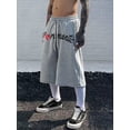 thumbnail image 4 of Men's Letter Print Knee Length Sweat Shorts, Drawstring Elastic Waist Wide Leg Casual Jersey Shorts with Side Pockets, 4 of 7