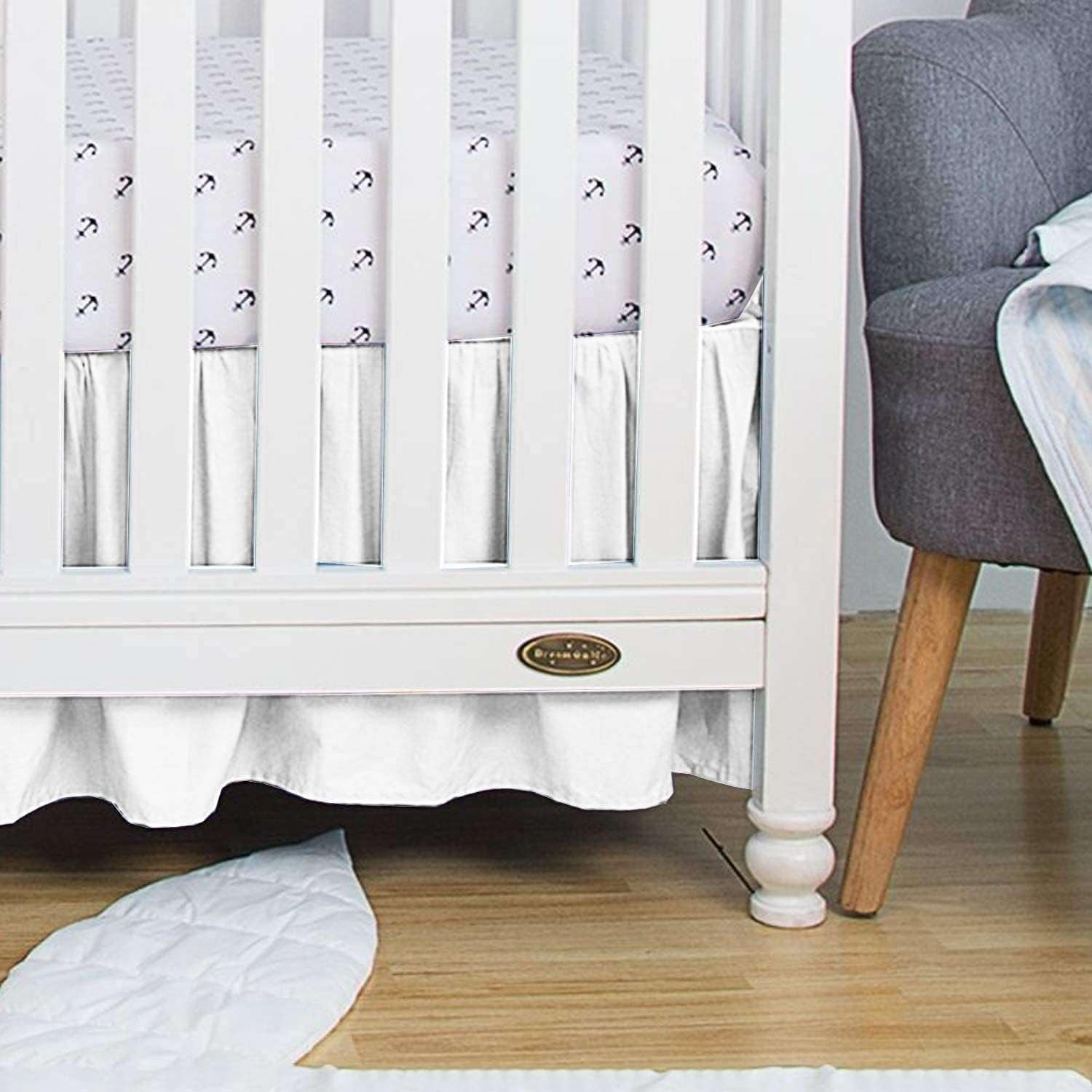 1 Piece 100% Egyptian Cotton 800 Thread Count Crib Ruffle Bed Skirts for Baby Girls (28” x 52” x 10") Inch Crib Ruffle Bed Skirts - Dark Grey Solid