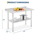 thumbnail image 3 of Studyset Stainless Steel Prep Table with Backsplash & Adjustable Shelf,2-Tier Shelf 24"x48"NSF Certified Metal Commercial Work Table,Stainless Steel Table,Anti-Rust & Easy to Clean for Home Hotel, 3 of 8