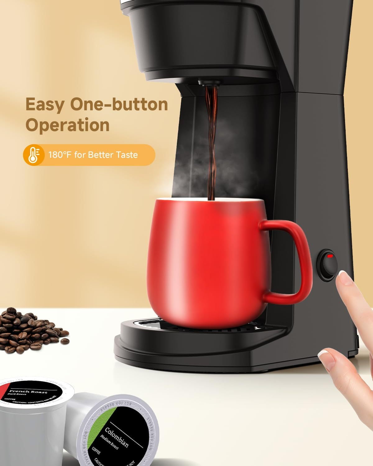 Single Serve Coffee Maker for K Cup Pod & Ground Coffee 2 in 1, K Cup Coffee Machine 14 oz Brew Size, Mini Single Cup Coffee Pod Fast Brew, Reusable Filter, Black