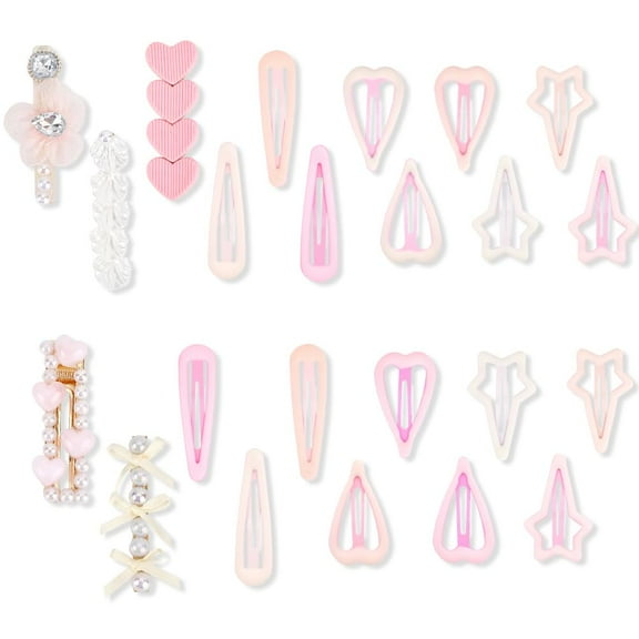 23Pcs Metal Star Snap Hair Clips Pink Hair Barrettes Colorful Aesthetic Heart Teardrop Elegant Decorative Headwear Bobby Pins Accessories