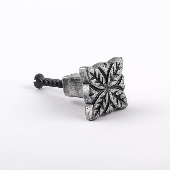 Renovators Supply Iron Kitchen Cabinet Knob Pull Decorative Flower style Pewter Finish Small Vintage Metal Knobs for Kitchen Cabinet or Dresser Drawer Pull Handle w/Screws
