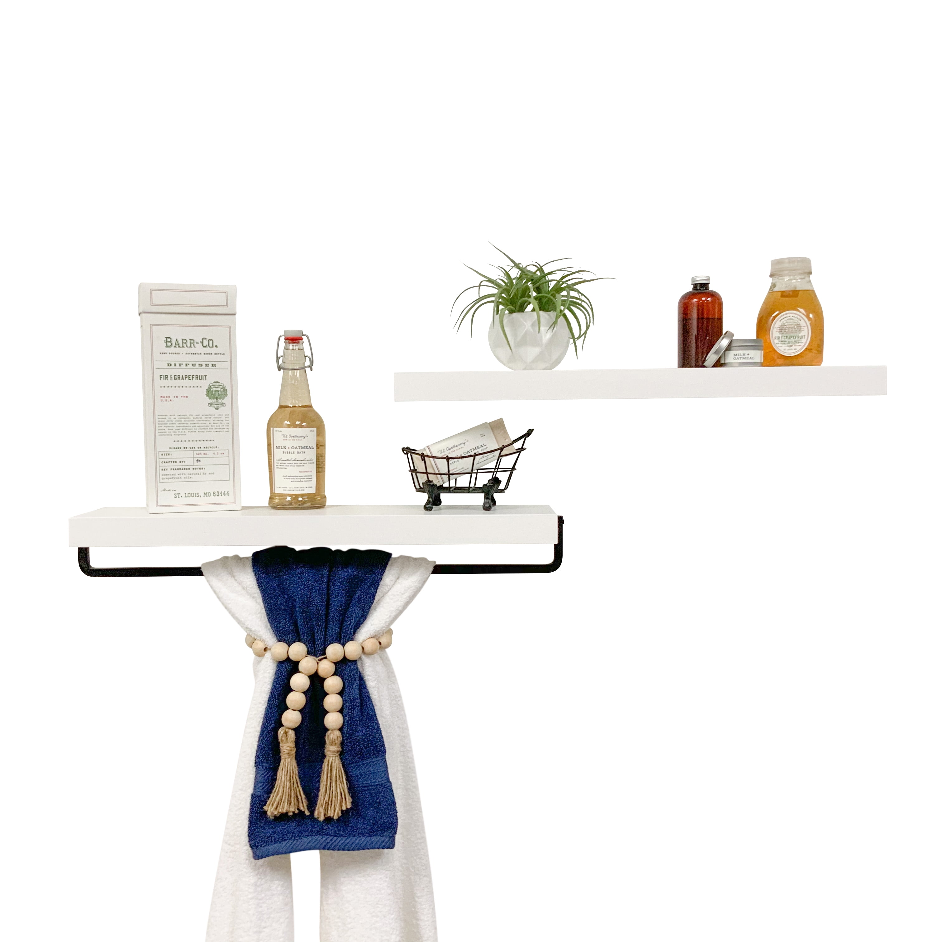 Del Hutson Designs Rustic True Floating Wood Shelf with Towel Rack