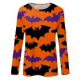 thumbnail image 4 of Camisa de manga larga con temática de Halloween para mujer, estampado de castillo encantado y murciélagos, top informal de otoño, 4 of 5