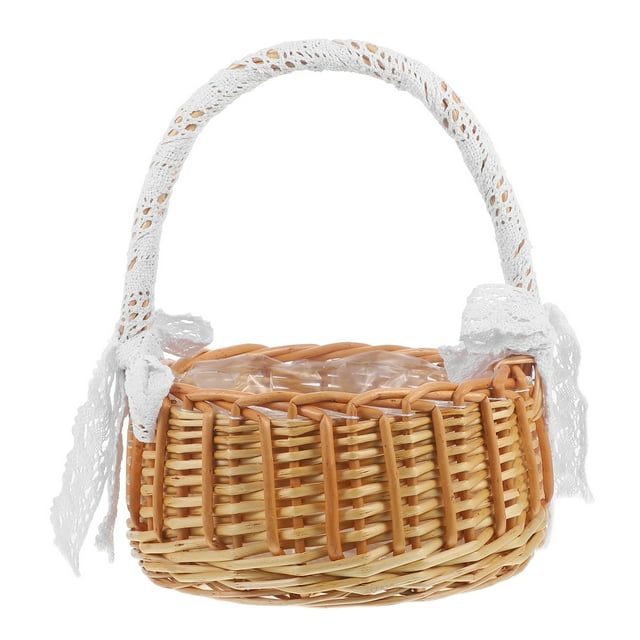 Shisuyan 1 Pce Joli Panier Portable Fait Main Panier de Rangement Tissé Panier à Fleurs en Dentelle
