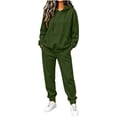 thumbnail image 2 of Hzzrkos Women Casual Loose Solid Color Hooded Long Sleeve Drawstring Kangaroo Pocket Sweatshirt Jogger Pants Tracksuit Lounge Set Two Piece Outfit Army Green, 2 of 7