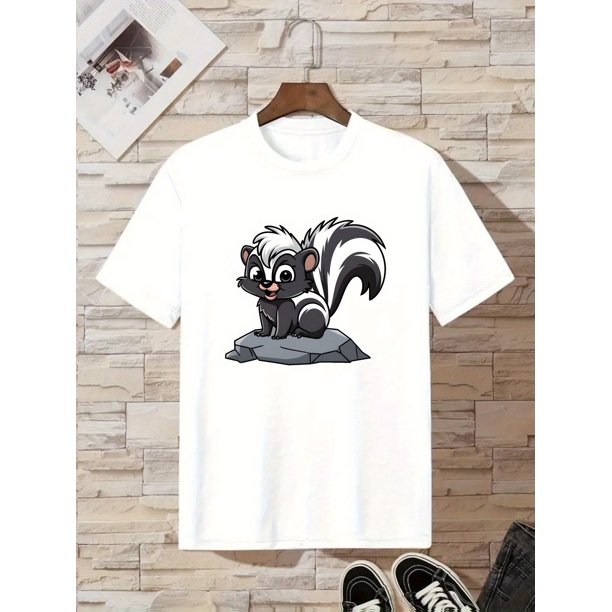 Boys' Skunk Graphic Cotton T-Shirt – Soft & Comfortable Summer Casual Wear with Cute Cartoon Design, Round Neck, Short Sleeves, and Elastic Fabric for