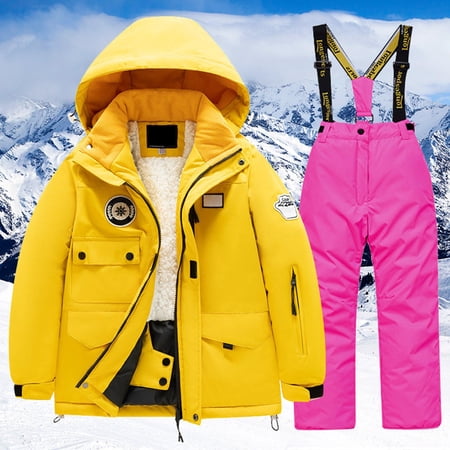 Hwmodou Toddler Girl Clothes Sets Childrens Ski Suit Multi Pocket Jacket Pants Kid Winter Windbroof Snowboarding Winter Warm Snow Suits Unisex Activewear Clothes