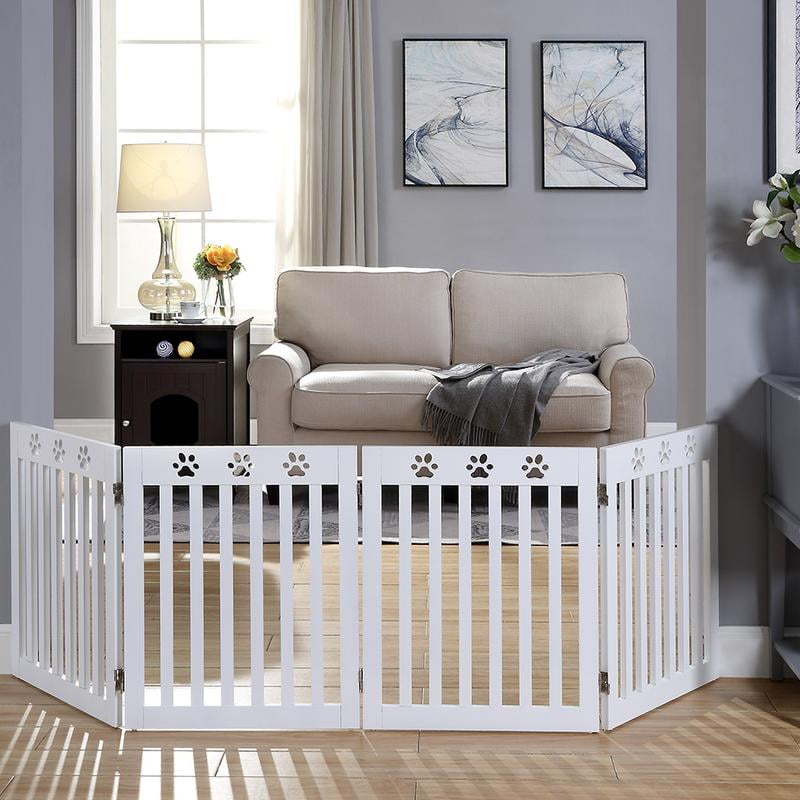 Unipaws Freestanding Wooden Dog Gate, 24"H x 80"L, White