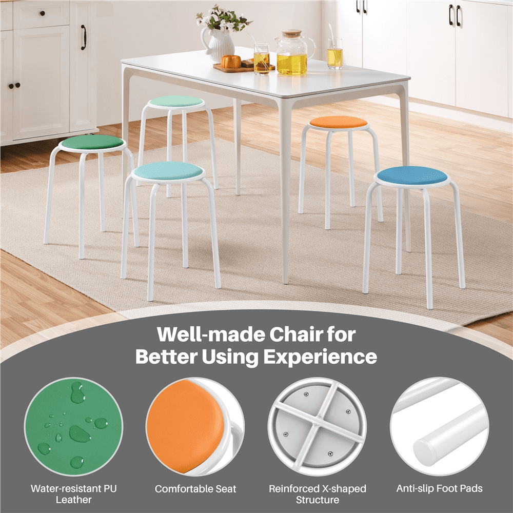 Alden Design 5PCS 17.7" Height Padded Stakable Metal Stools for Classroom, Multicolor