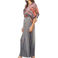 thumbnail image 4 of Sakkas Delma Women's Long Maxi Column V-neck Short Sleeve Slim Dress with Print - TRBK252-Black - One Size Regular, 4 of 5