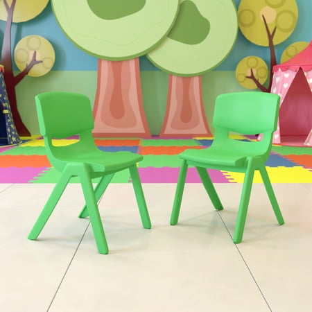 Flash Furniture 2 Pack Green Plastic Stackable School Chair with 15.5 Seat Height