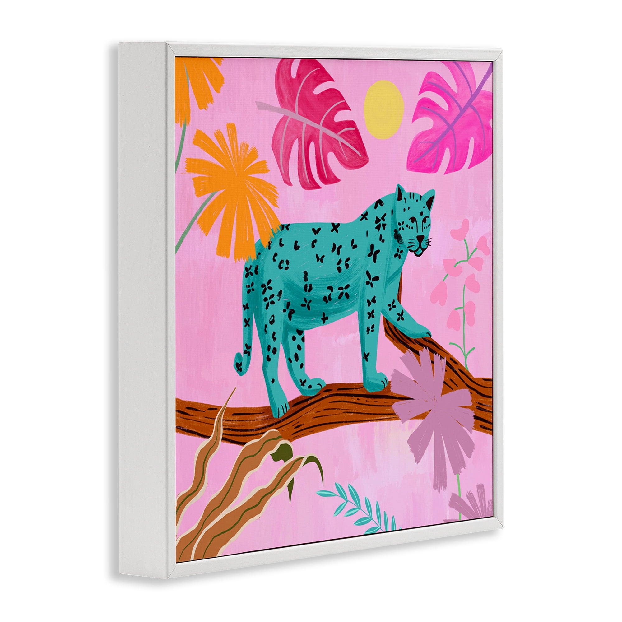 Stupell Industries Patterned Leopard on Branch Animals & Insects Painting White Framed Art Print Wall Art, 17 x 17