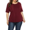 thumbnail image 2 of Leutsin T-Shirts Décontractés pour Femme Grande Taille, Couleur Unie, Manches Courtes, Col Rond, 2 of 6