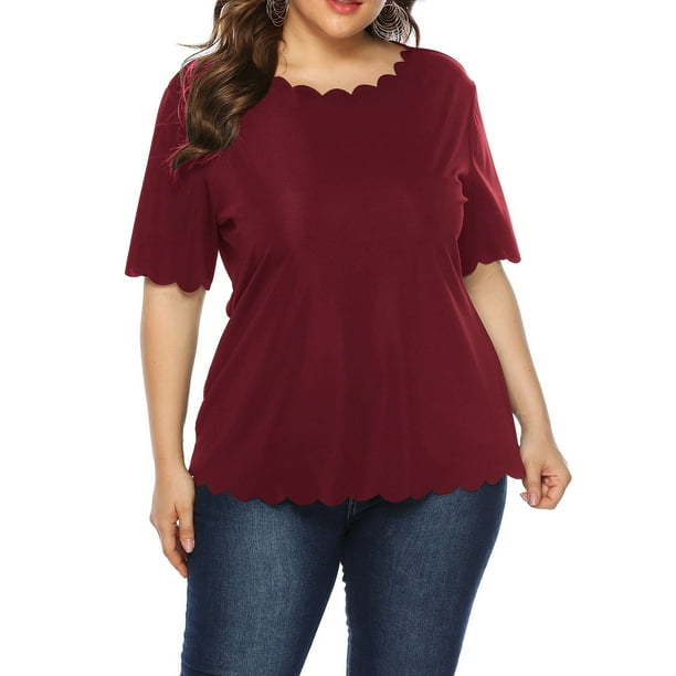 SHOPESSA Plus Size Clothes for Women Woman s Plus Size Casual Solid Color Casual Short Sleeve Round Neck Tops