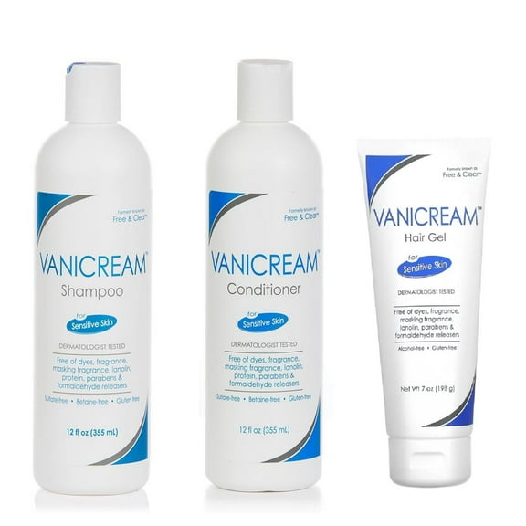 Vanicream Shampoo, Conditioner and Hair Gel For Sensitive Skin, 12 oz & 7 oz