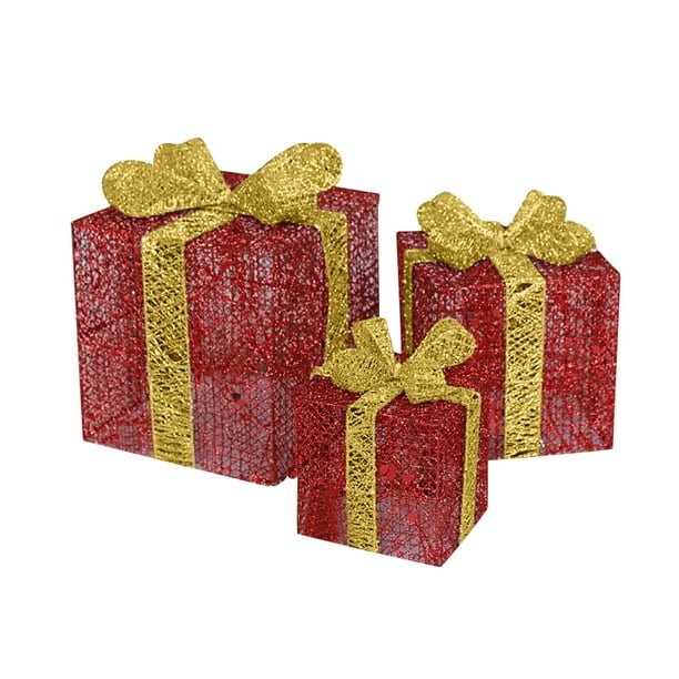 Boites Cadeaux De NOËL Rouge Par 3 à LED