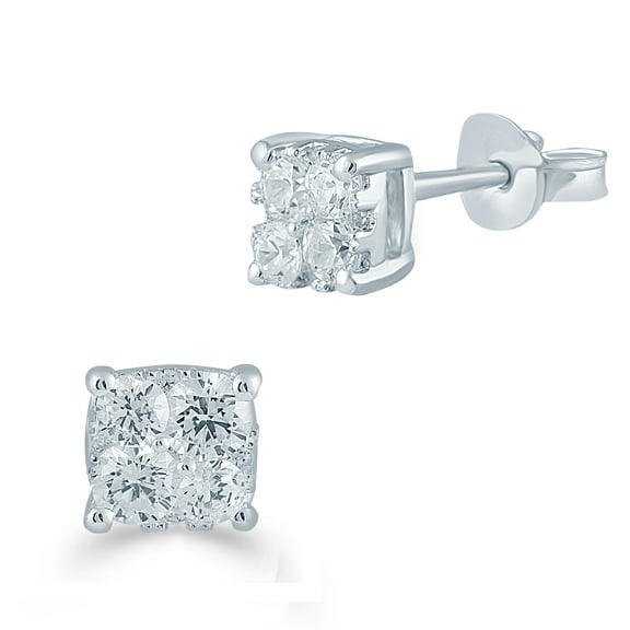 1/4Ct Diamond Cushion Stud Earrings Set in Sterling Silver (0.25)