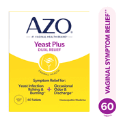 AZO Yeast Plus Dual Relief Tablets, Eases Itching, Burning, Odor & Discomfort from Yeast Infections, FSA/HSA Eligible, 60 Count