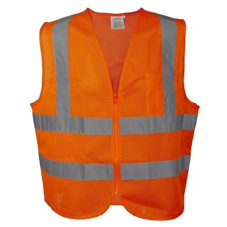 

10-Pack of Cordova VZ240P5XL Type R Class II Orange Mesh Vest Zipper Closure Inside Pocket Two Horizontal 2-Inch Silver Reflective Stripes 5X-Large