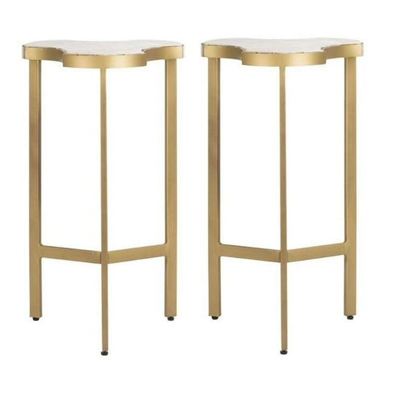 Home Square Tripod Accent End Table in White and Gold - Set of 2