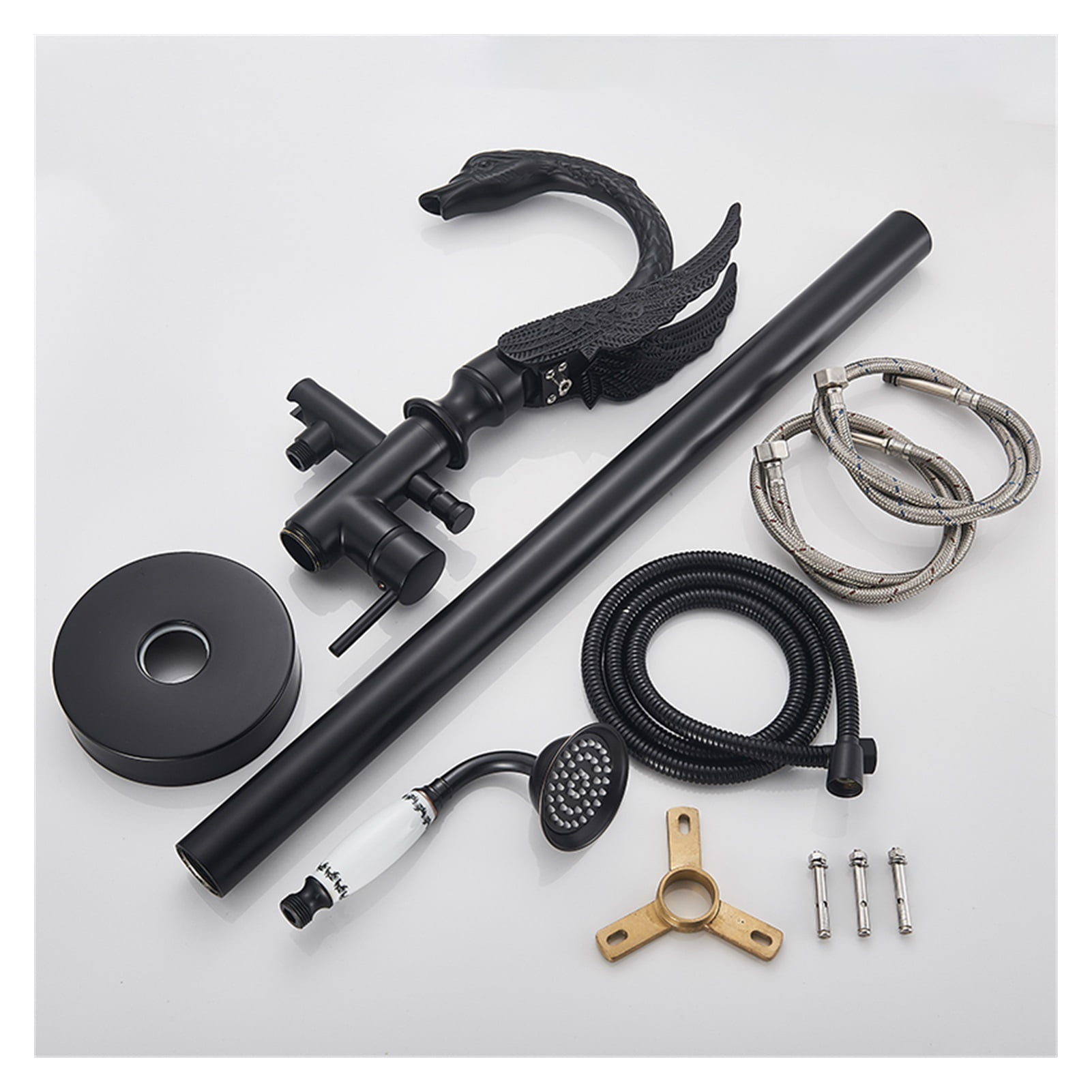 Black Bathroom Bathtub Faucet Floor-standing Hot and Cold Mixer Taps Special Swan-shaped Water Outlet Bathtub Floor Faucet ,360° Swivel Spout