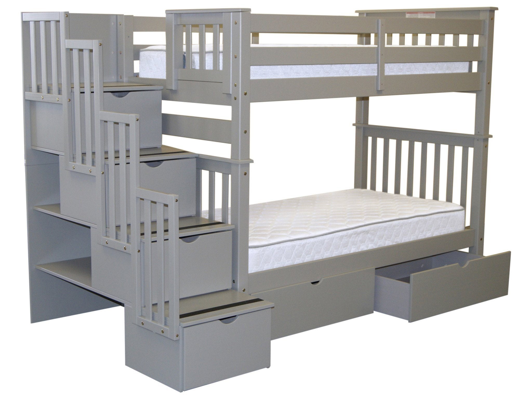Bedz King Tall Stairway Bunk Beds Twin Over With 4 Drawers In Bedz King Tall Stairway Bunk Beds Twin Over With 4 Drawers In The Steps And 2 Under Bed Gray Com