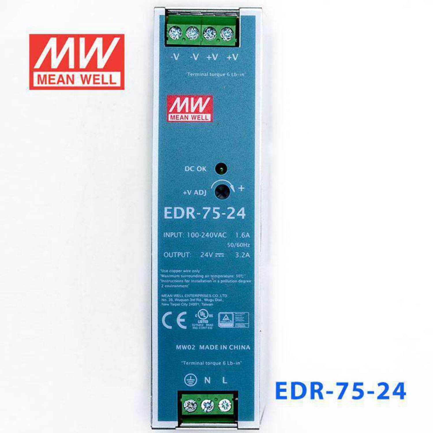 Mean Well EDR-75-24 Single Output Industrial Power Supply 75W 24V - DIN Rail