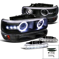 Silverado Black Halo Projector Headlight Bumper Lamp LED Fog Light DRL