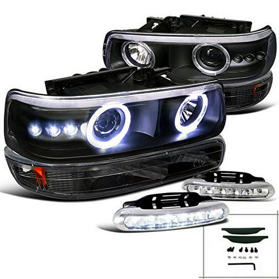 Silverado Black Halo Projector Headlight Bumper Lamp LED Fog Light DRL