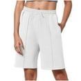thumbnail image 1 of Besolor Summer Shorts for Women Elastic Waist Drawstring Straight Leg Knee Length Lounge Shorts with Pockets, 1 of 1
