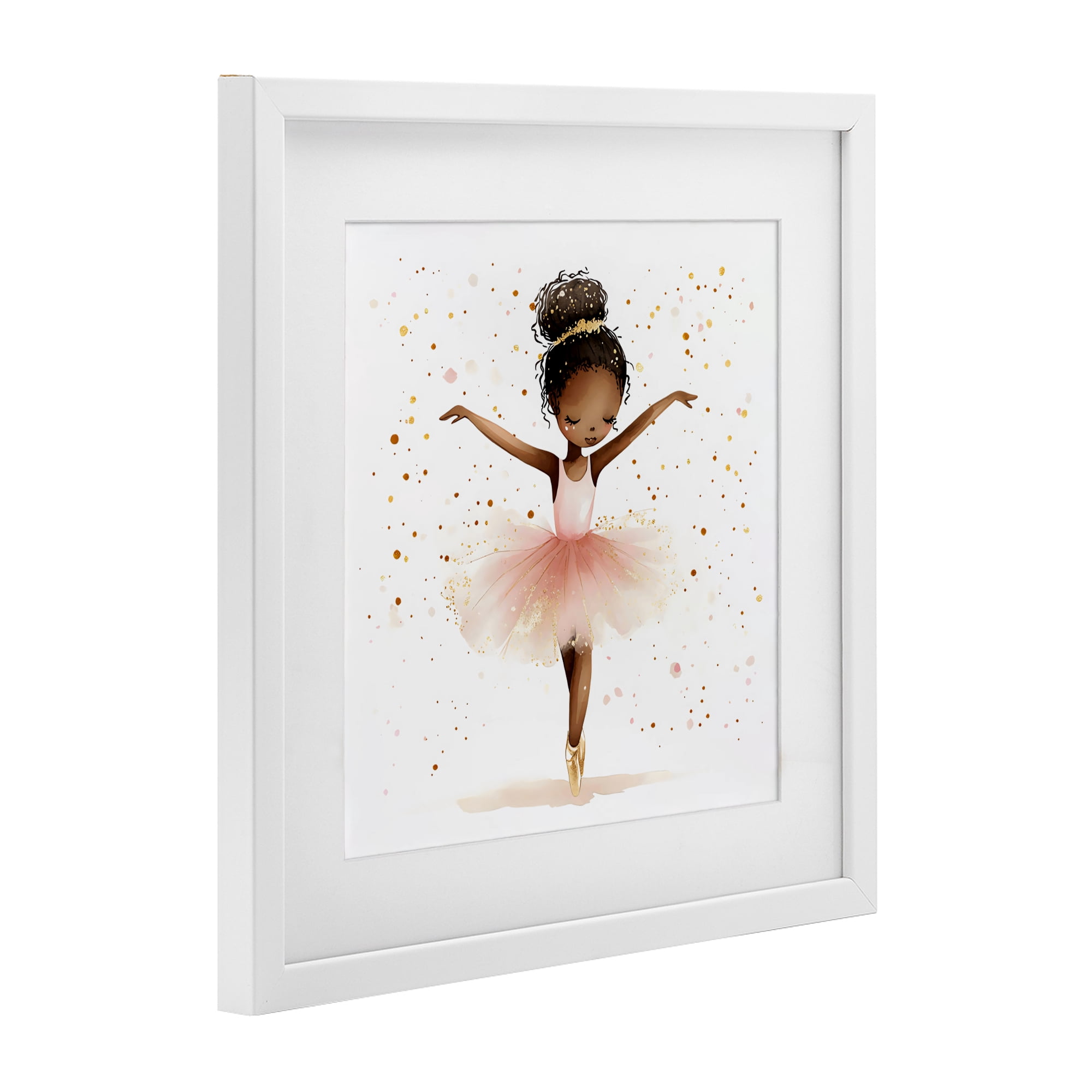 Stupell Industries Pink Ballerina Girl with Gold White Framed Print Under Glass, design by Creative Studio