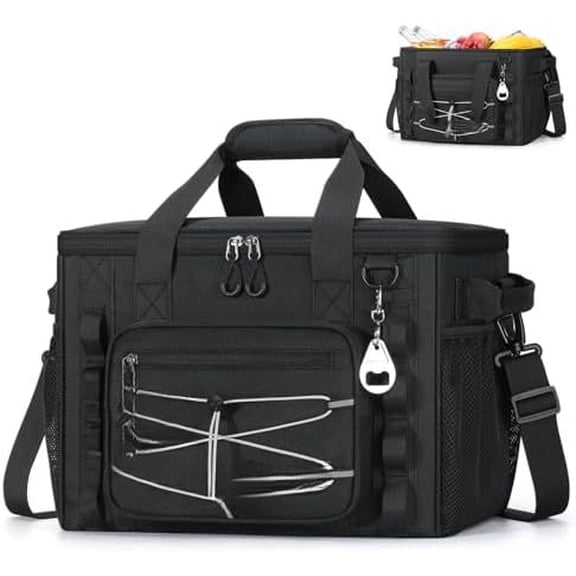 Soft Sided Cooler Bag, 30/40 Can Collapsible Insulated Ice Chest, Large Leakproof Portable Storage for Camping, Travel, Kayaking & Beach 30 Can,1.Black